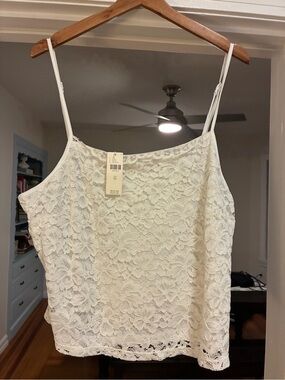 Lace Overlay Camisole Tank Top - White